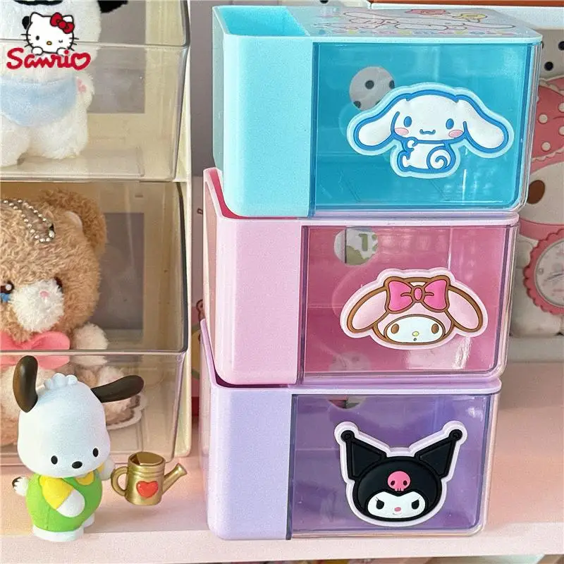 

Канцтовары с героями мультфильмов Sanrio Kuromi Cinnamoroll Kawaii, милая настольная школьная коробка для обучения, школьная коробка для канцелярских принадлежностей, детский подарок