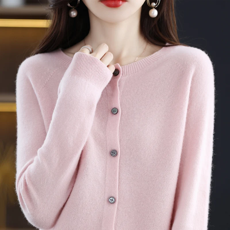 100% merino sweater women's first-line ready-to-wear cashmere cardigan solid color autumn and winter ladies' top 2