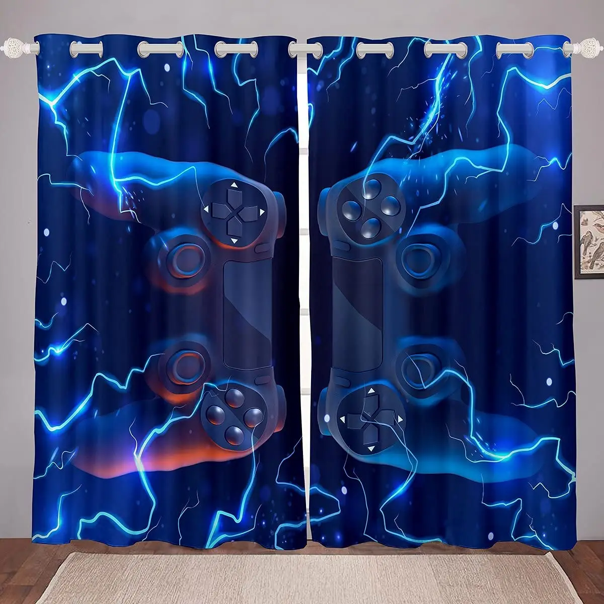 

Games Window Curtains for Bedroom Living Room Green Modern Gaming Decor Curtains Kids Boys Girls Video Gamepad Window Cortinas