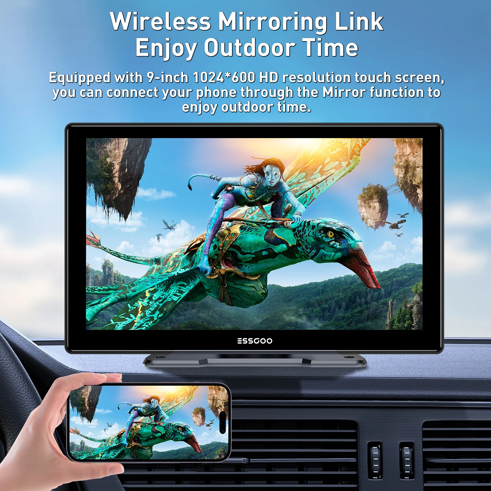 ESSGOO Radio estéreo universal para coche con pantalla táctil IPS de 9 pulgadas, Carplay portátil, Android Auto, Mirror Link, AUX, FM, USB, Bluetooth, control del volante 5