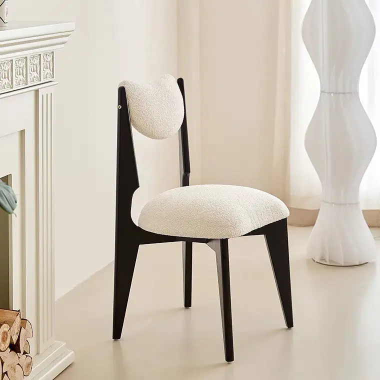 

Medieval Quiet Style Solid Wood Dining Chair, Home Bedroom Dressing Backrest, Leisure Net Red Lamb Fleece Soft Bag, Designer