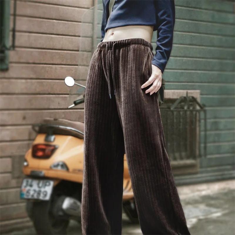 Maden Women's Autumn American Vintage Straight Tube Drop Wide Leg Pants Soft Glutinous Wind Narrow Edition Slim Casual Pants