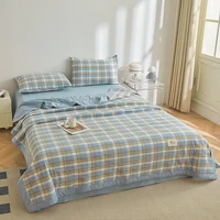 Couette d'été tout en coton à longues agrafes, couette matelassée avec climatisation, lavable à carreaux, doudoune douce pour lit Double, queen size 5