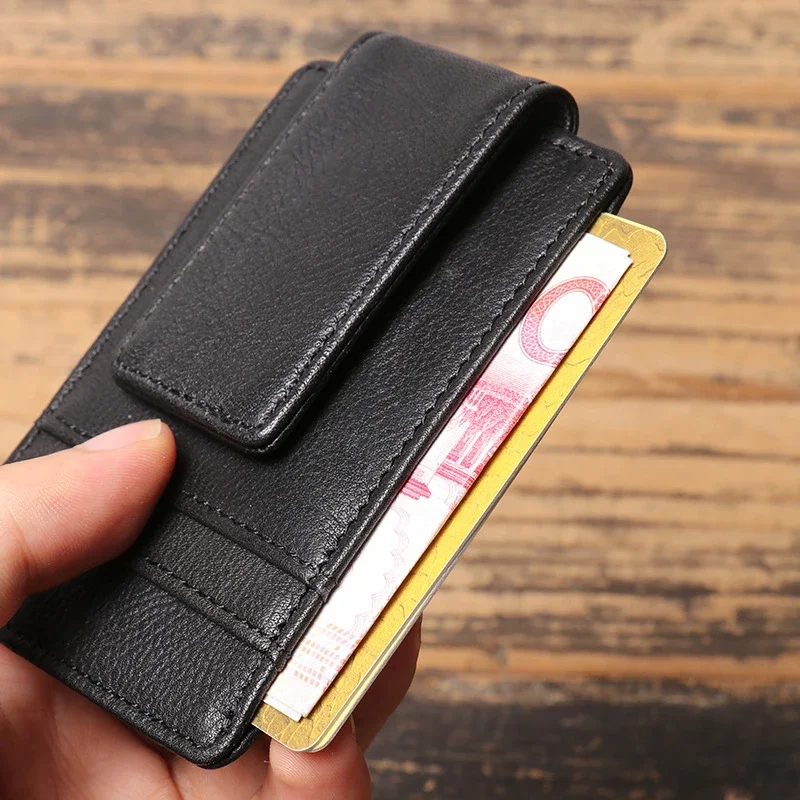 Cow Leather Money Clip Wallet for Men Multi Card Slots Wallet Magnetic Money Clips Credit Card Holder Vintage Cash Clip