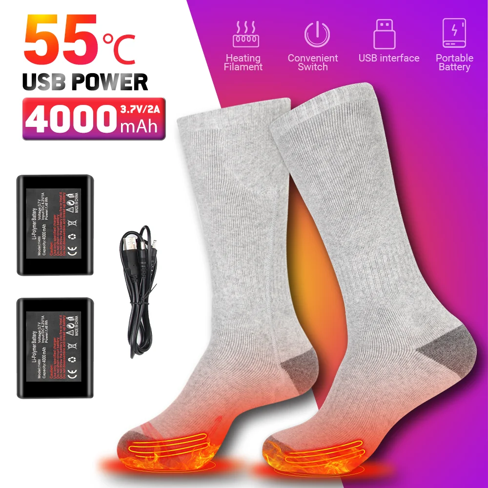 

Winter Warmth Heated Socks 55℃ USB Rechargeable 5000mAh Heating Socks Outdoor Sports Boots Snowmobile Skiing Heated Sock