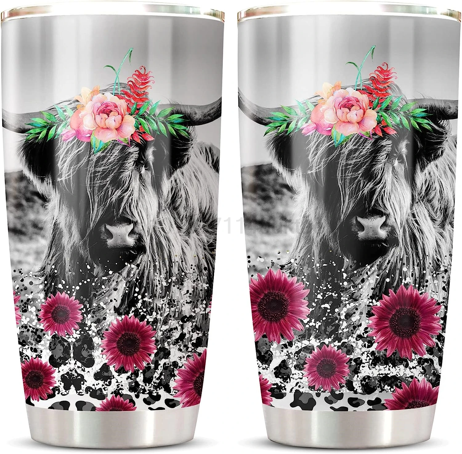 

Кружка Highland с коровьими цветами, 20 унций, с крышкой, кружка из нержавеющей стали для коровы, для женщин, девочек, коров, любимых, подарки на тему черно-белой коровы
