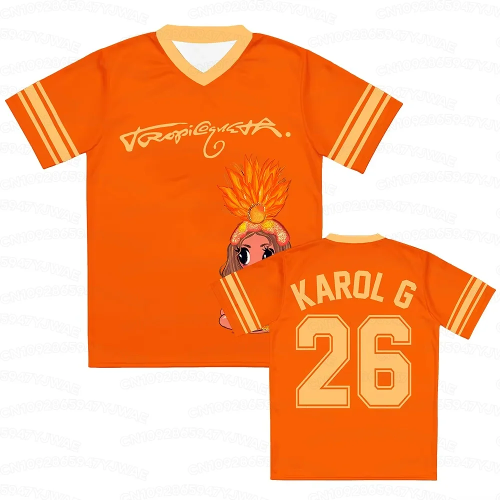 Sommer Herren Damen Karol G Trikot Fußballtrikot V-Ausschnitt Kurzarm T-Shirt Unisex Streetwear Mode T-Shirt Oberteile