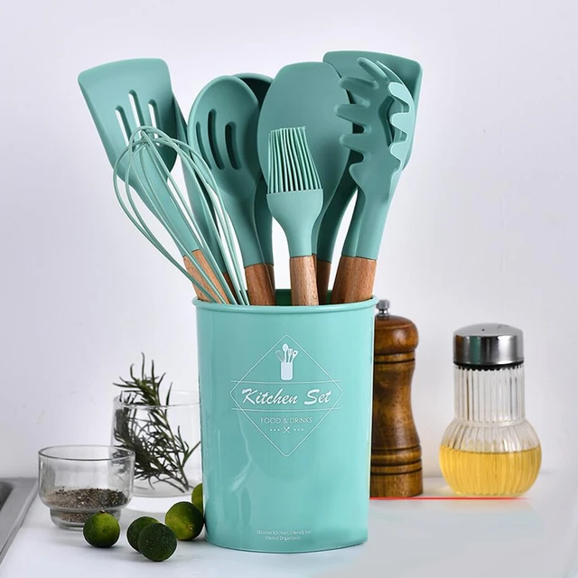 Cook with Color Mini Silicone Kitchen Utensils Set, Whisk, Tongs, Spatula,  Spoonula, Turner, Gray 