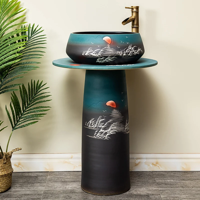 Ceramic column basin, floor standing washbasin, integrated sink, household balcony column washbasin 2