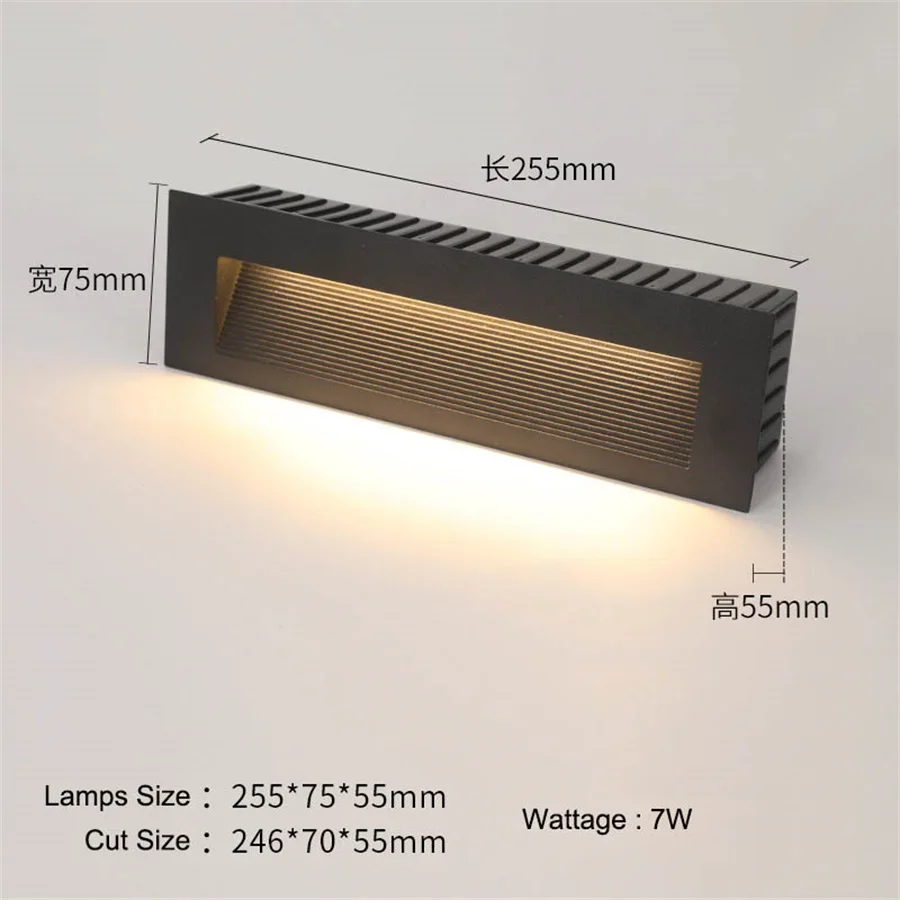 thumbnail image 1 of Luz de paso LED impermeable de 3 W, 5 W y 10 W IP65, lámpara de esquina de escalera empotrada de aluminio para exteriores, lámpara de escalera de pared empotrada, luz de pie, 1 of 5