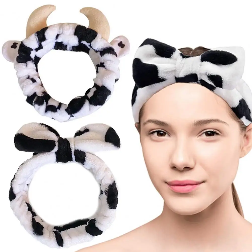 

Fleece Headband Headband Soft Fluffy Cow Headband for Women Adjustable Spa Makeup Hair Band Cute Skincare for Girls for Washing
