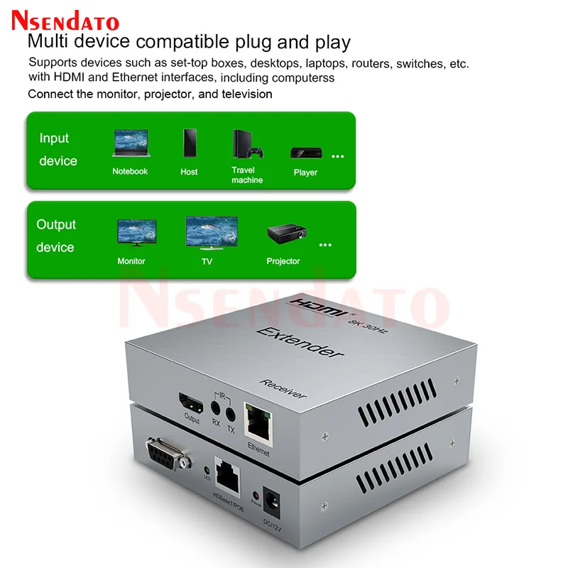 8k 30Hz HDBaseT HDMI Extender 100M Over Cat6/6a 4k 120Hz hdbaset extender HDMI Video Transmitter and Receiver Extender For PC TV