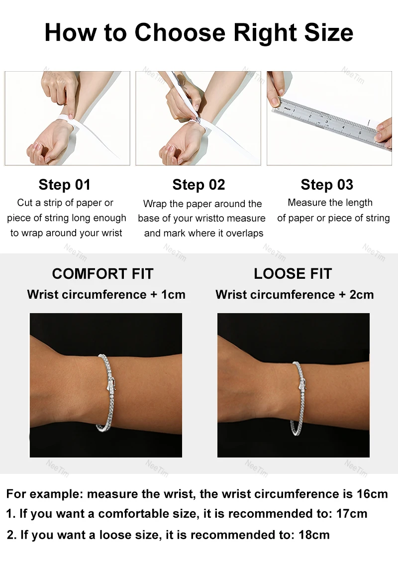 NeeTim 3mm 4mm Moissanite Tennis Bracelet 925 Sterling Silver with White Gold Plated Pass Diamond Tester Bracelets for Women Men 5