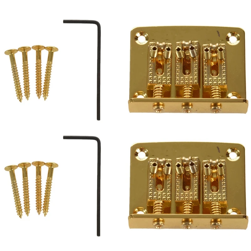 

2X 3 String Guitar Ball String Bridge Bridge Pull String Hard Tail Guitar Bridge Tail 3 String Guitar Replacement Gold
