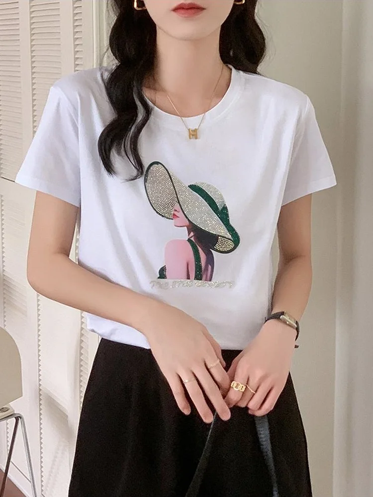 White Embellished Cotton Casual T-Shirt