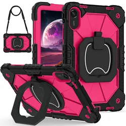 Kids Armor Shockproof Tablet Case with Wristband Cover for 2024 Xiaomi Pad 7 (Black Rose Red)
