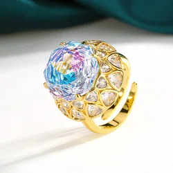 Exquisite Pink Quartz and Aquamarine Sparkling Ring for Women - Elegant Fine Jewelry Gift (Pink - blue)