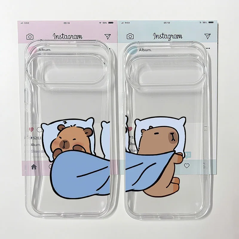 Capybara Couple Cartoon Clear Soft TPU Phone Case with Animal Pattern
