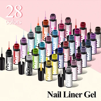 MEET ACROSS 6/12/18/28pcs Liner Gel Nail Set Glitter Drawing Painting Gel Nail Polish Kit Nails Art Design UV Manicure Varnish 1
