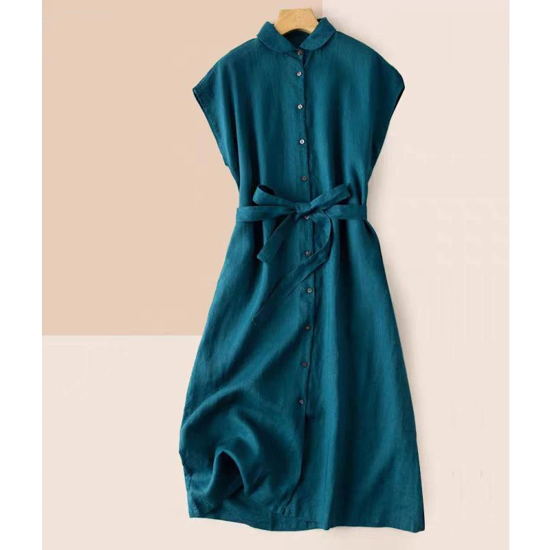 Korean Cotton Shirt Dress with Belt Design