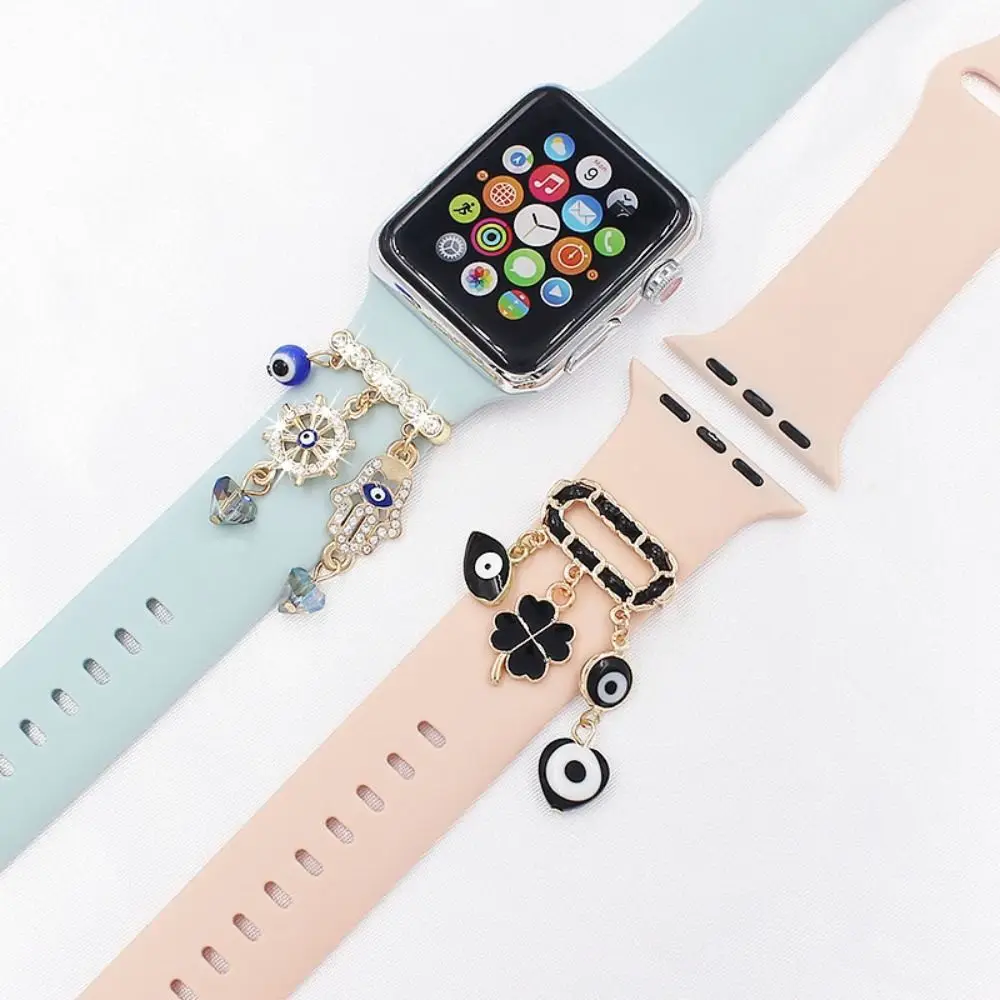 Metal Charms Diamond Decorative Ring Creative Smart Watch Silicone Strap Accessories for Apple Watch Band