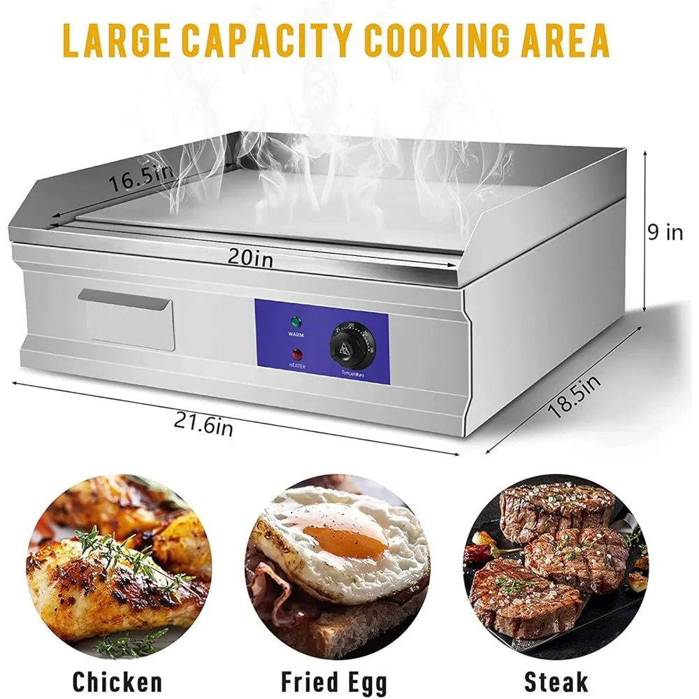 3000W 21.6" Electric Countertop Flat Top Griddle Grill Non-Stick Commercial Restaurant Teppanyaki Grill