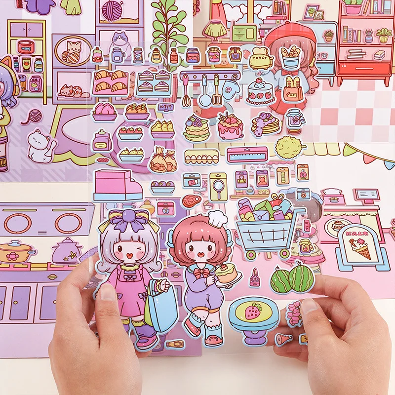 3 Sheets/book Kawaii Cartoon Stickers Hand Account Decorative Journal notebook handmade Adhesive Diy Diary Album Craft Supplies