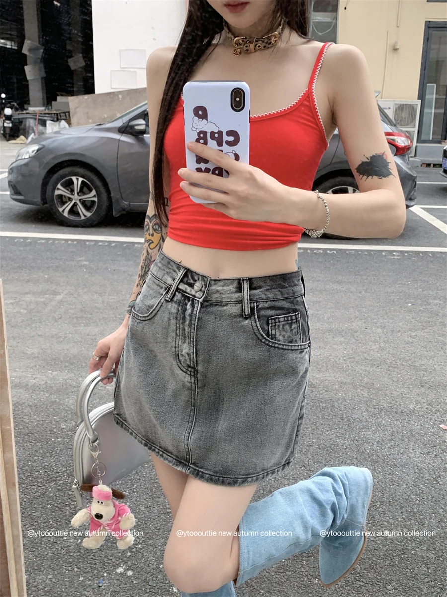 

Женская джинсовая юбка Slergiri Y2k в стиле ретро, корейская мода, женская юбка А-силуэта с высокой талией, летняя уличная одежда 2024, джинсовые мини-юбки