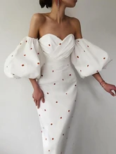 

Women's Summer Lantern Dress Female Elegant High Waist Pokla Dot Slash Neck Maxi Evening Party Dresses Long Robe