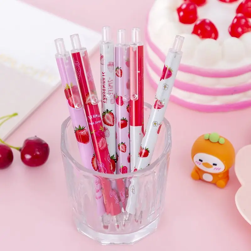 

6 Piece Lytwtw's Cute Sweet Strawberry Gel Pen Creative Press Office Gift School Supplies Stationery Kawaii Funny Pens