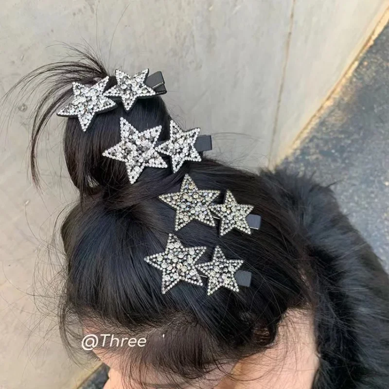 Korean New Vintage Shiny Rhinestone Star Hairpin Charm Sweet Cool Alligator Clips Women Y2k Headwear Hair Accessories for Girls