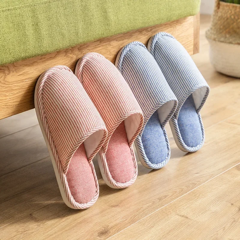 

Cotton Slippers Indoor Home Breathable Autumn Winter Warm Flip Flops Women Men Slides Couples Anti-slip Shoes Comfortable Flats