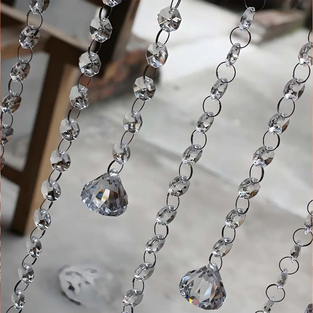 1 Meter 14mm Acrylic Octagon Beads Garland Strand for Home Wedding Party Garden Suncatcher Decoration acrylic beads garland