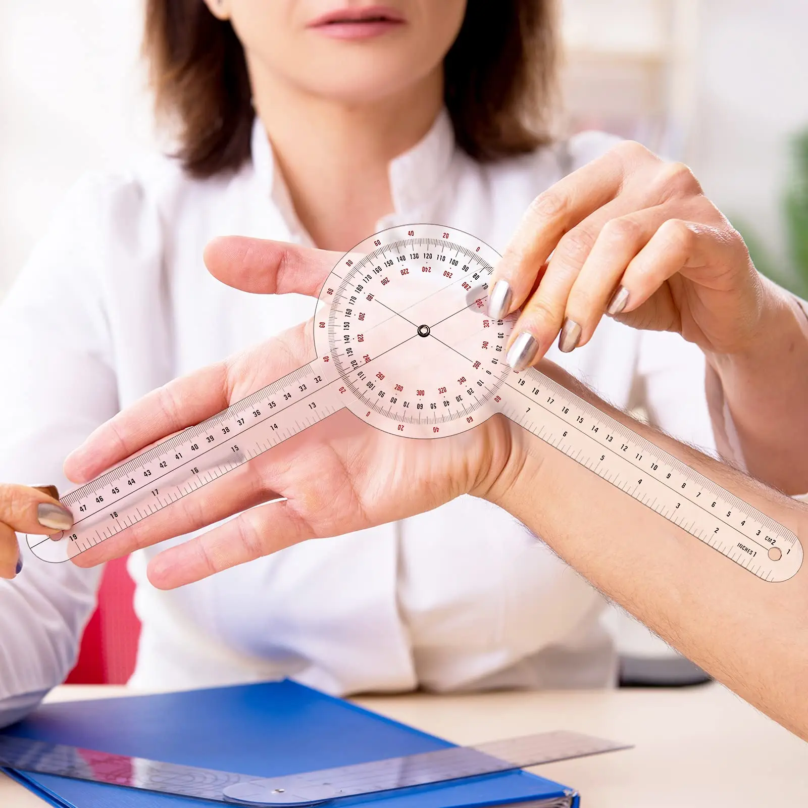 12 Inch Rangefinder Transparent Orthopedic Angle Ruler Plastic Rangefinder 360&deg; for Body Measurement with Angle Measuring Ruler