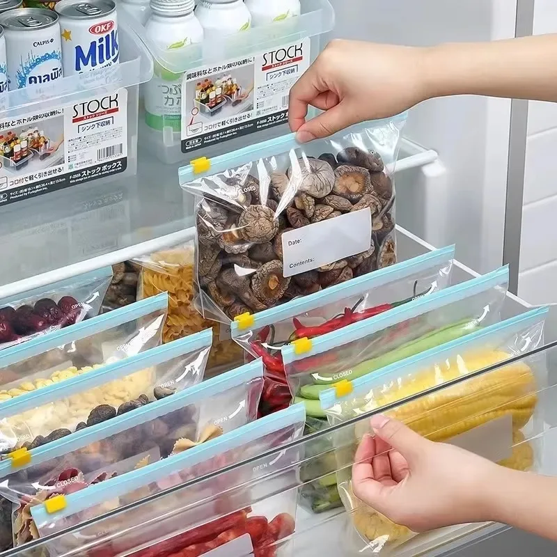 Reusable Zipper Bag 60/10PCS Stand Up Zip Freezer Bags Refrigerator Vegetable Fruit Sealing Containers Leakproof Storage Pouch