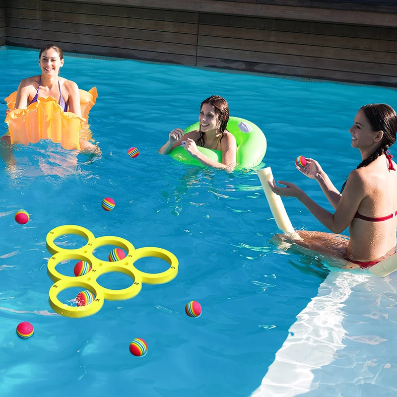 Water Toys Floating Table With 12 Rainbow Balls Pool Game Set Pool Water Throwing Game Fun Gifts for Teens Adults And Family