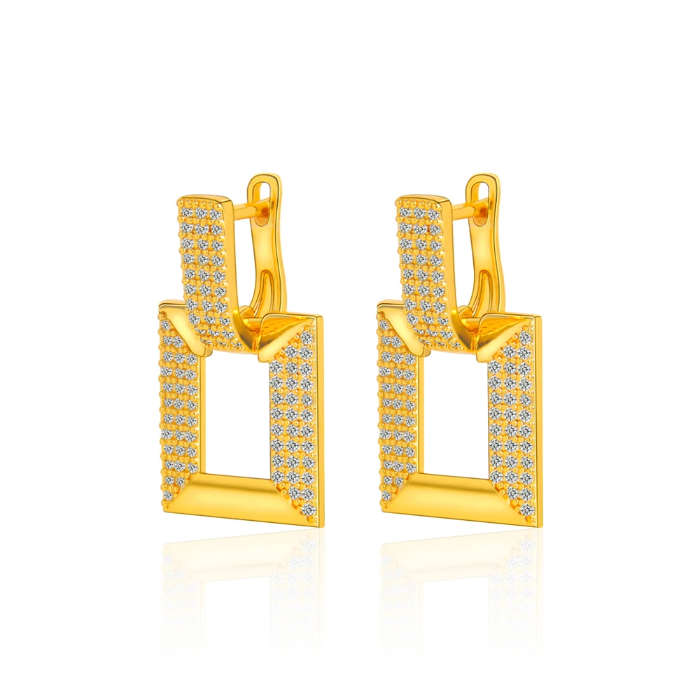 Brasilianische Zirkonia-Ohrringe, 21 Karat vergoldet, Bollywood, modisch, geometrisch, Tropfenohrring, Nigeria, Damen, täglicher Party-Schmuck – Detail 8