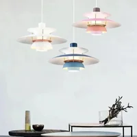 Lámpara colgante de hierro con diseño danés, candelabro LED de estilo nórdico, colorido, paraguas, mesa de comedor, decoración de techo para Cocina