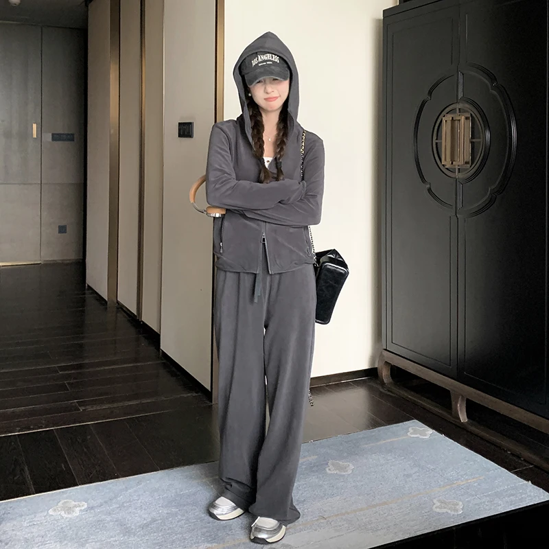 Velvet casual top jacket+hanging straight leg pants set -7733-p175-k238_voghion.com