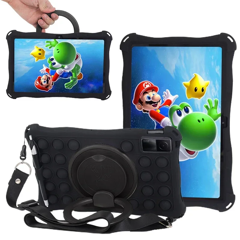 Durable Kids Soft Silicone Stand Cover with Shoulder Strap for Xiaomi Redmi Pad Tablet