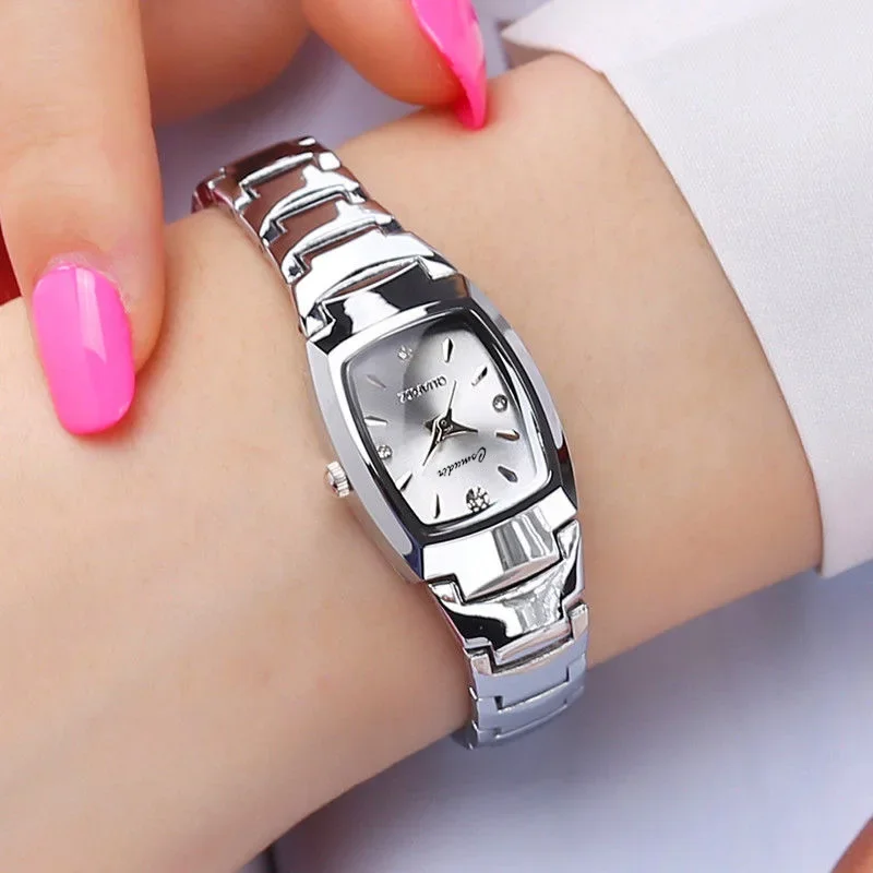 ساعة كوارتز نسائية أنيقة من Relojes Para Mujer كلاسيكية باللون الذهبي الوردي التنغستن سوار فولاذي غير قابل للصدأ ساعات يد فاخرة للسيدات