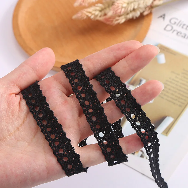 5 10 야드/로트 10-70mm 와이드 블랙 레이스 패브릭 리본 코튼 레이스 트림 홈 커튼 의류 액세서리에 대한 재봉 재료 DIY