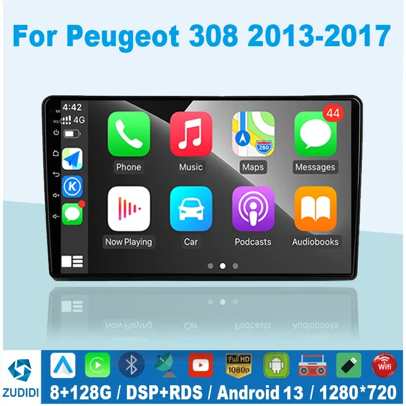Android 13 8 Core 9&ldquo; IPS Screen Car Radio Stereo Receiver For Peugeot 308 T9 308S 2013-Multimedia Player Carplay+Auto car multimedia player car radio