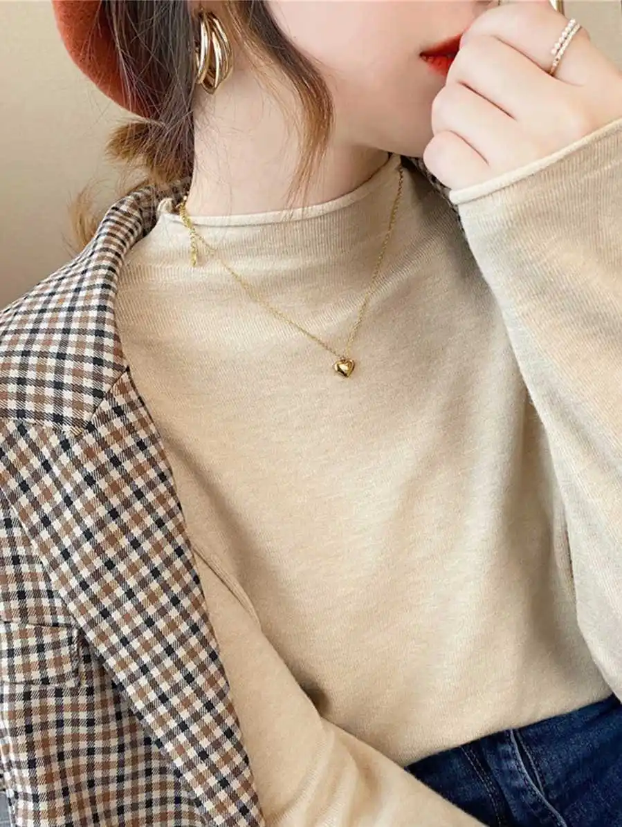 Fashion Autumn and Winter New Women's Clothing Semi-turtleneck Solid Color Women's Long-sleeved Sweater Casual Elegant Knitwear