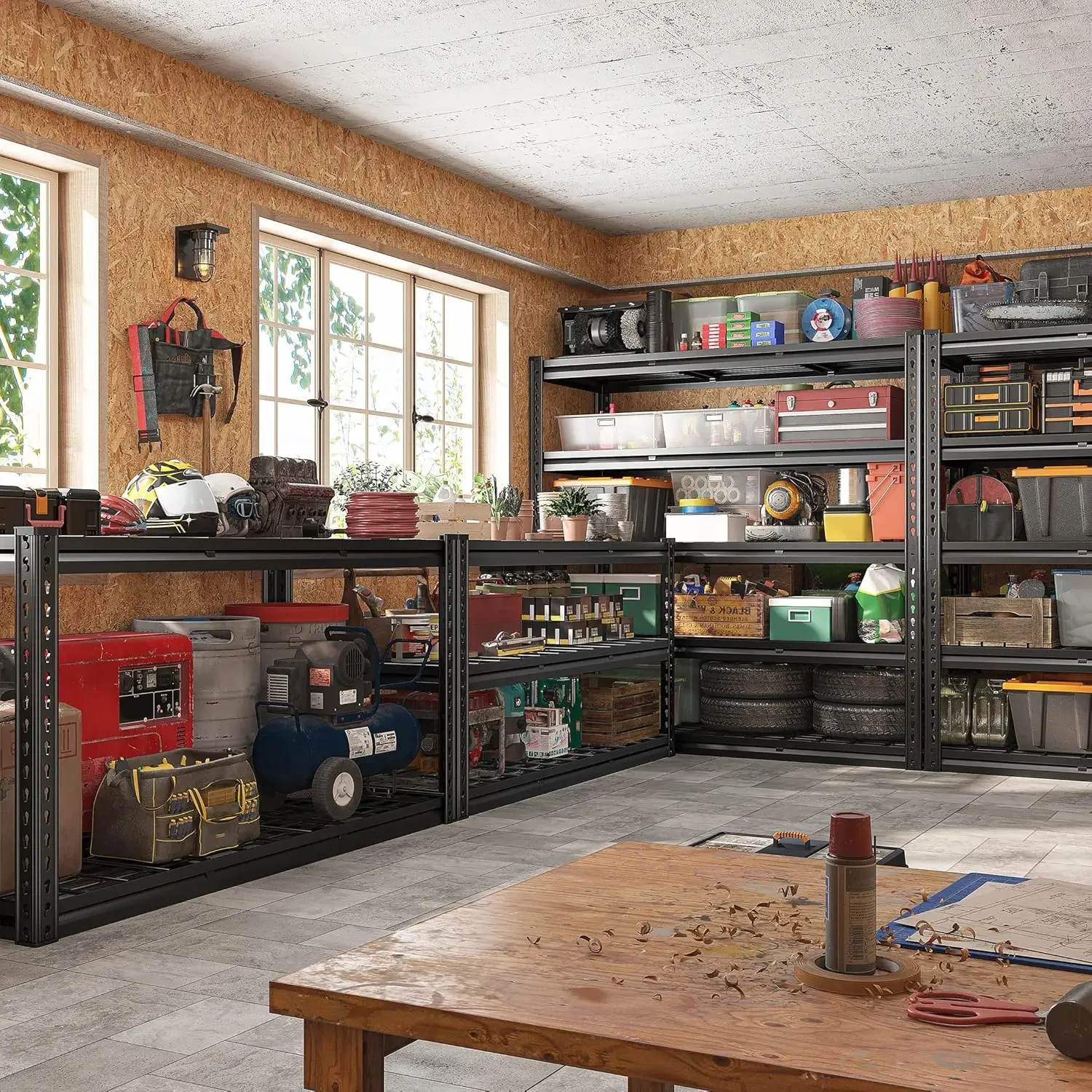 48" W Garage Shelving 2750LBS Heavy Duty Garage Storage 5 Tier Adjustable Metal Storage Shelves Industrial Shelving 4