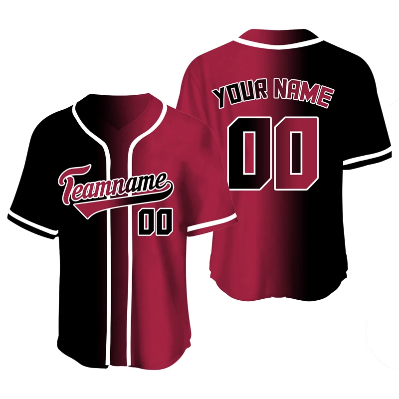 Black Red Baseball Team Jersey Men Clothing Custom Name Sublimation Blanks Plus Size Sports Tshirt Uniform Retro T Shirt Summer