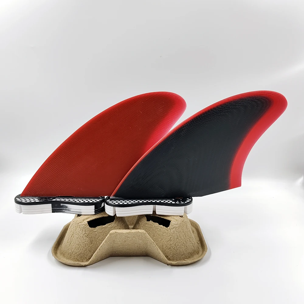 UPSURF FCS 2 Keel Twin Fins Set Fiberglass Surfboard Fins Clear Red+Black Surf Side Fin For Fish,Funboard,Twin Fins Boards
