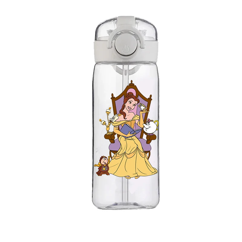 Disney Anime Beauty and the Beast Straw Cup Child Water Cup Food Grade Belle Prince Adams Cartoon Plastic Kettle Anti-drop Cup 5