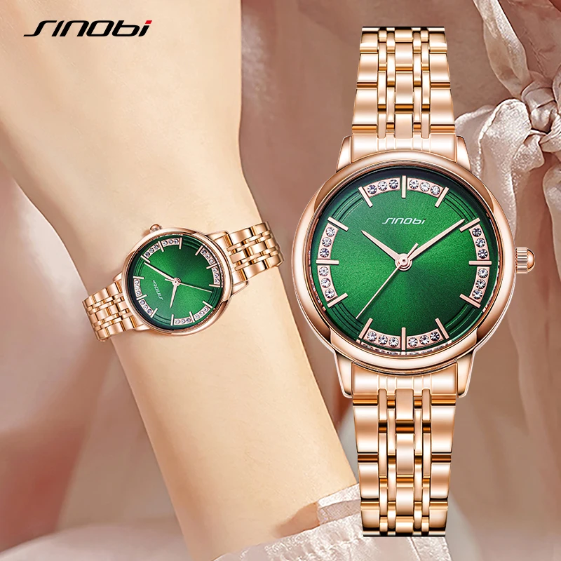 Sinobi Fashion Women Watch Top Brand Rose Gold Stainless Steel Waterproof Quartz Ladies Watch Luxury High Quality Clock Gifts