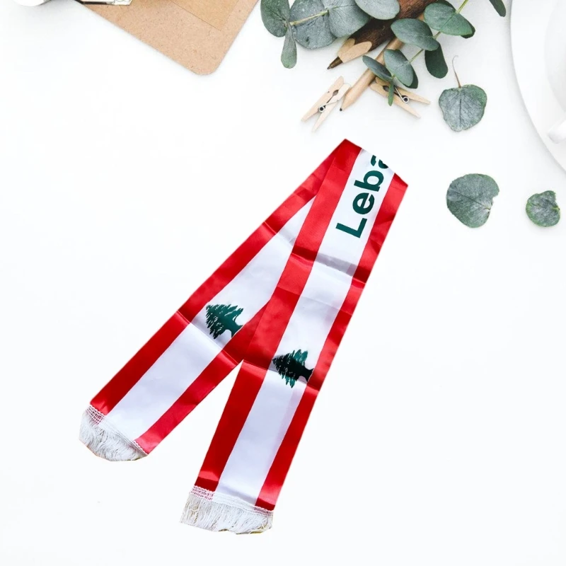 Double Sided Lebanon Flags Sash Scarf for Wedding Celebration Neck Accessories Lebanon National Flags Scarf for Holiday 6